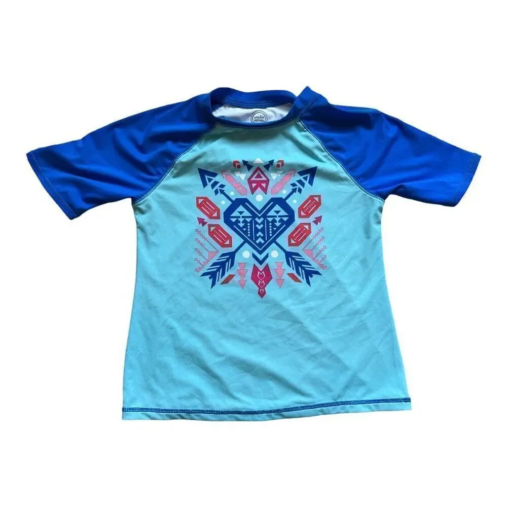 Girls Wonder Nation Tribal Rash Guard Swim Shirt - Sz M 7/8